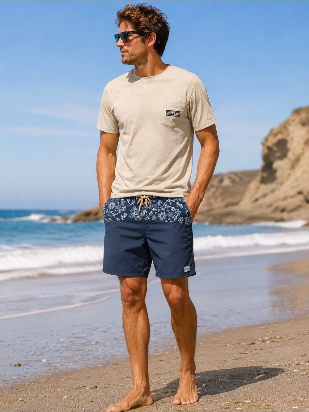 Howler Brothers Los Vaqueros Navy Bandana Boardshorts 33 EUC